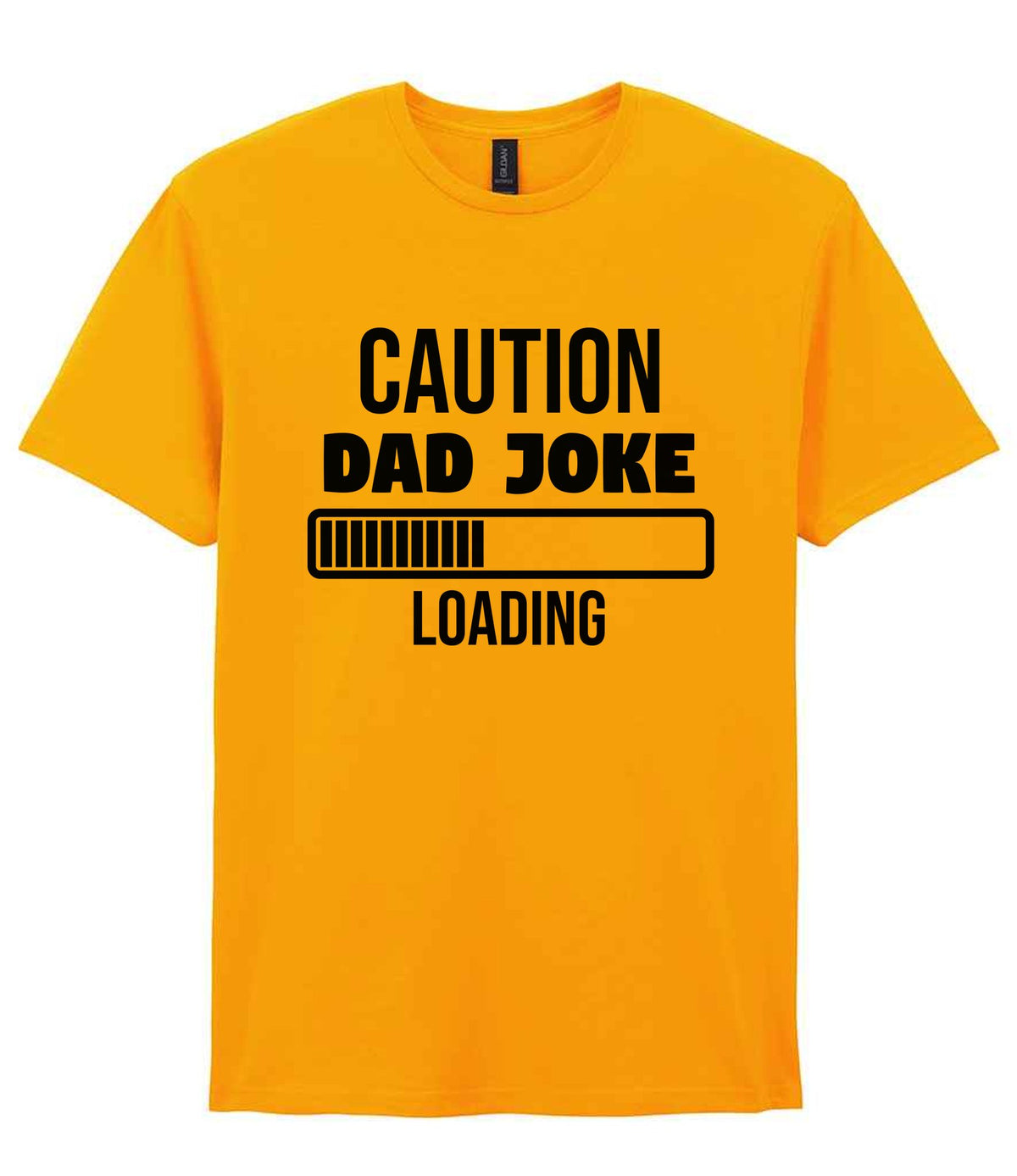 Caution Dad Joke Loading t-shirt in gold