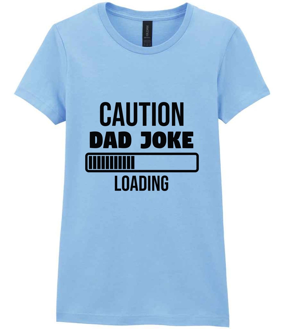 Caution Dad Joke Loading t-shirt in light blue