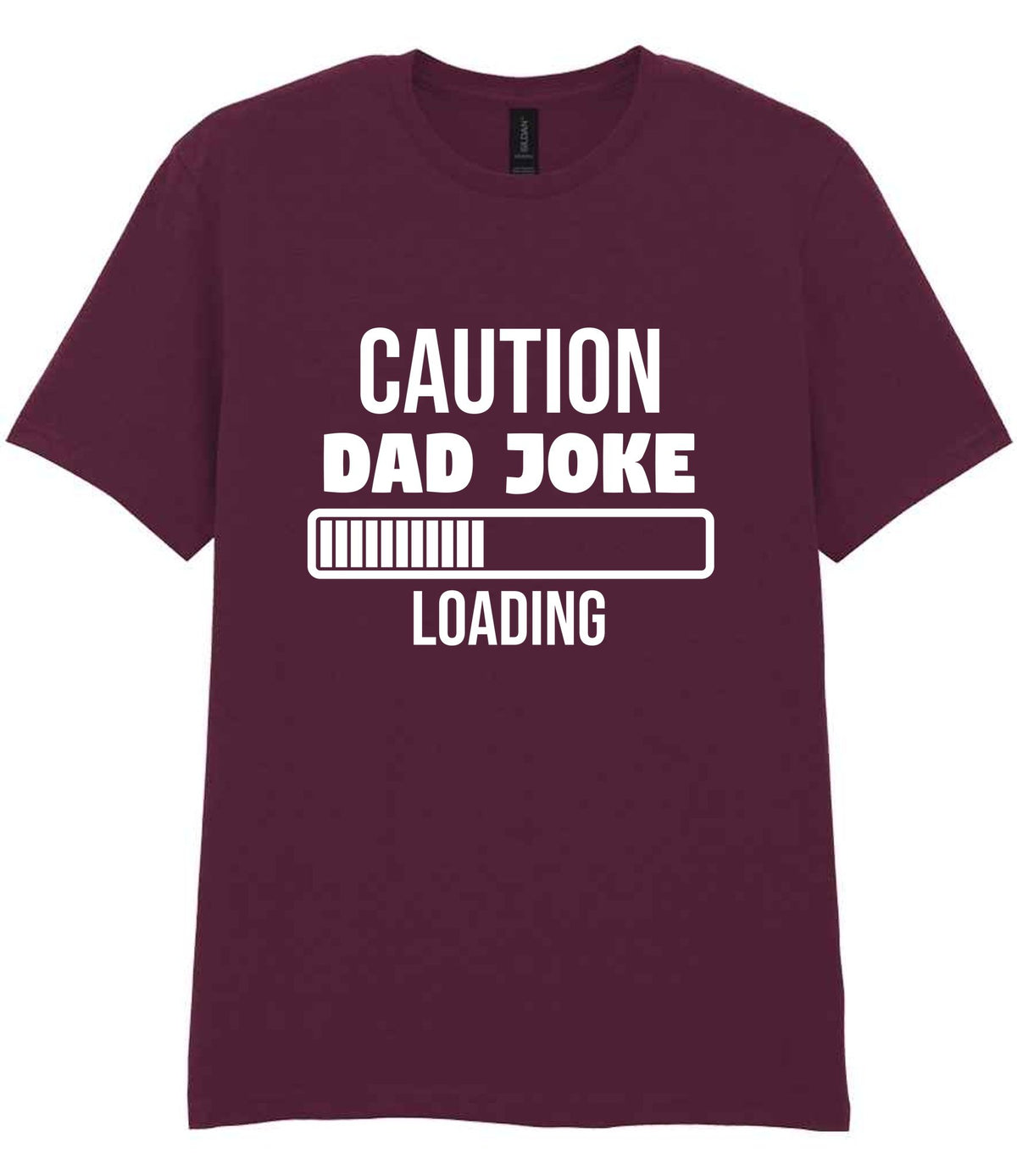 Caution Dad Joke Loading t-shirt in maroon