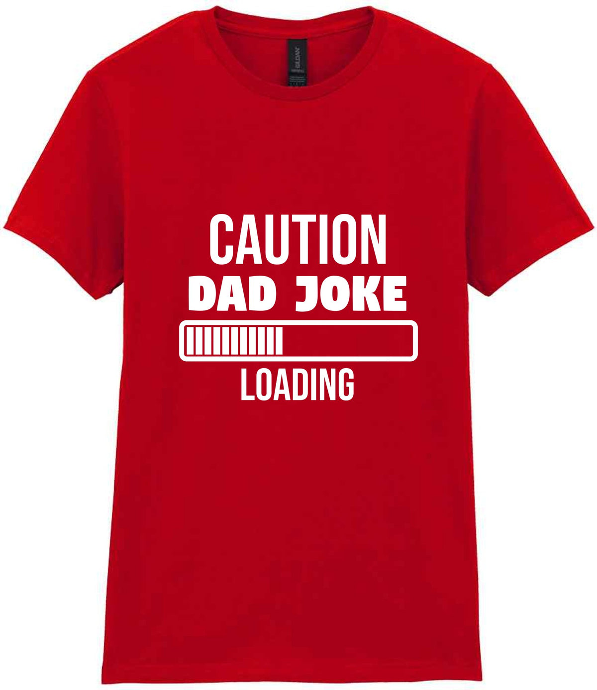 Caution Dad Joke Loading t-shirt in red