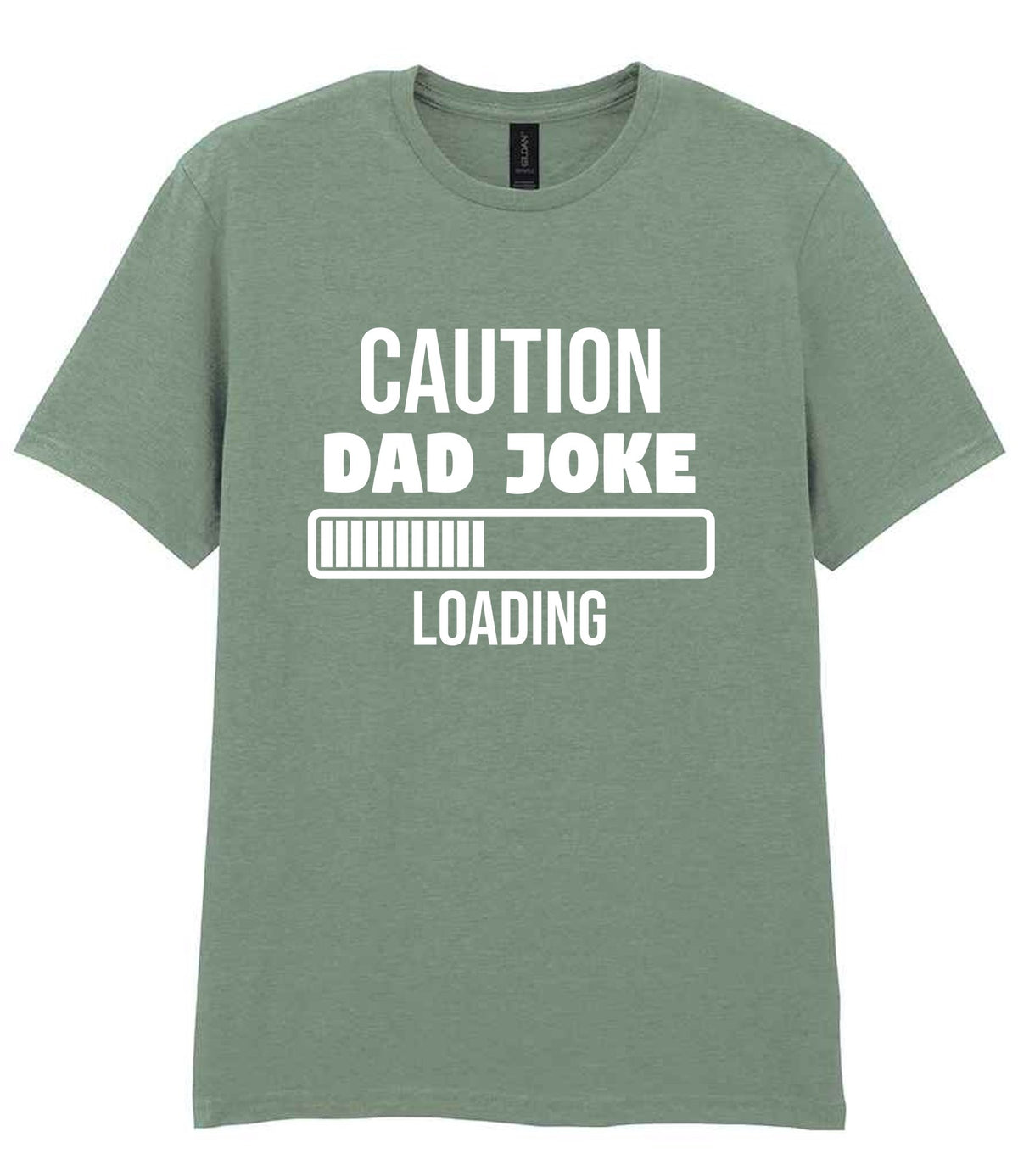 Caution Dad Joke Loading t-shirt in sage