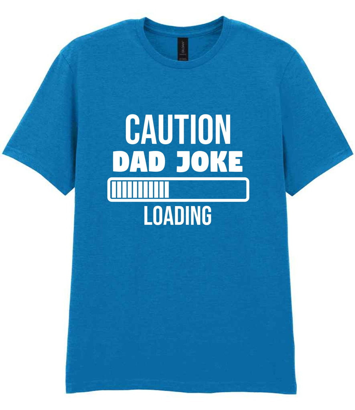 Caution Dad Joke Loading t-shirt in sapphire blue