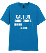 Caution Dad Joke Loading t-shirt in sapphire blue