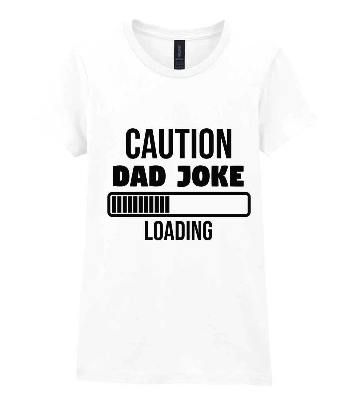 Caution Dad Joke Loading t-shirt in white
