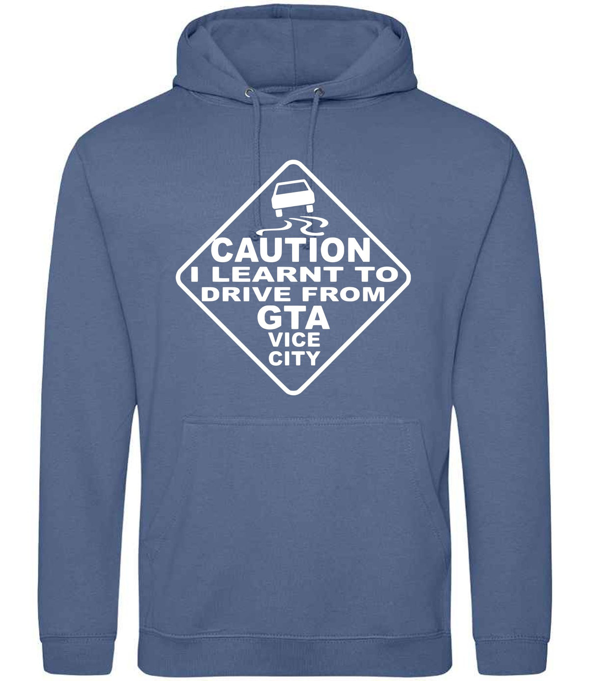 Caution I Learnt to Drive From Gta Vice City hoodie in atlantic blue
