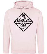 Caution I Learnt to Drive From Gta Vice City – Unisex Hoodie in Baby Pink
