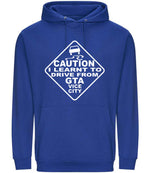 Caution I Learnt to Drive From Gta Vice City hoodie in bright royal