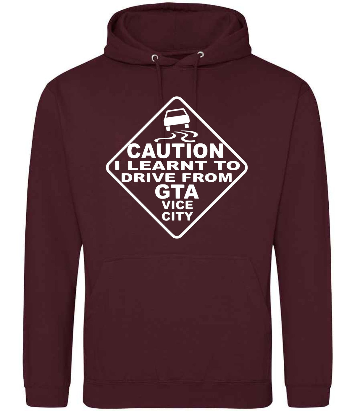 Caution I Learnt to Drive From Gta Vice City – Unisex Hoodie in Burgundy