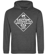 Caution I Learnt to Drive From Gta Vice City – Unisex Hoodie in Charcoal