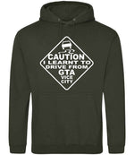 Caution I Learnt to Drive From Gta Vice City hoodie in combat green