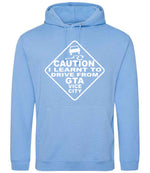 Caution I Learnt to Drive From Gta Vice City hoodie in cornflower blue
