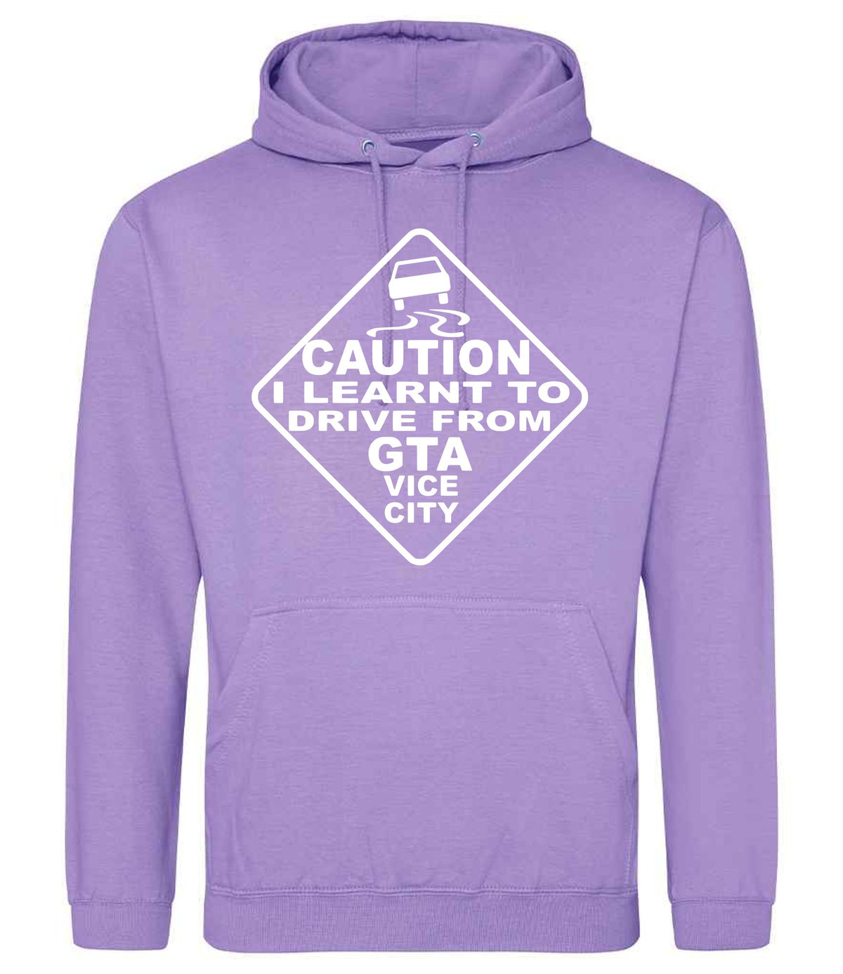 Caution I Learnt to Drive From Gta Vice City hoodie in digital lavender