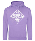 Caution I Learnt to Drive From Gta Vice City hoodie in digital lavender