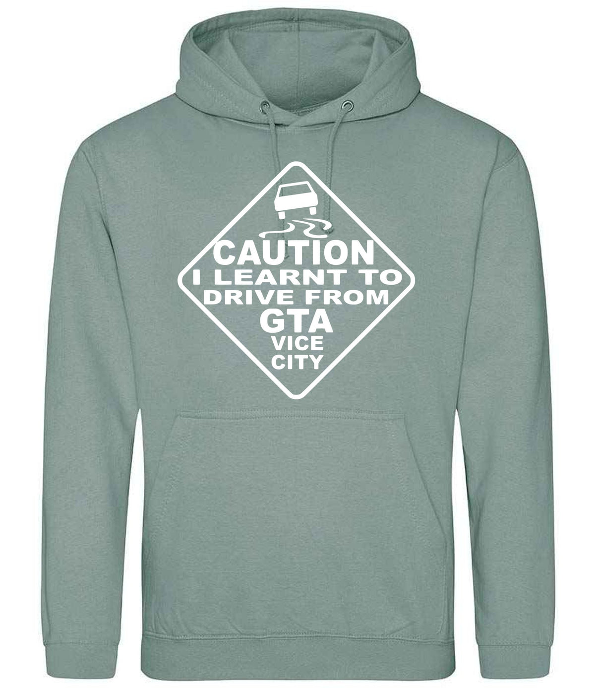Caution I Learnt to Drive From Gta Vice City hoodie in dusty green