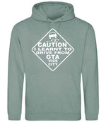 Caution I Learnt to Drive From Gta Vice City hoodie in dusty green