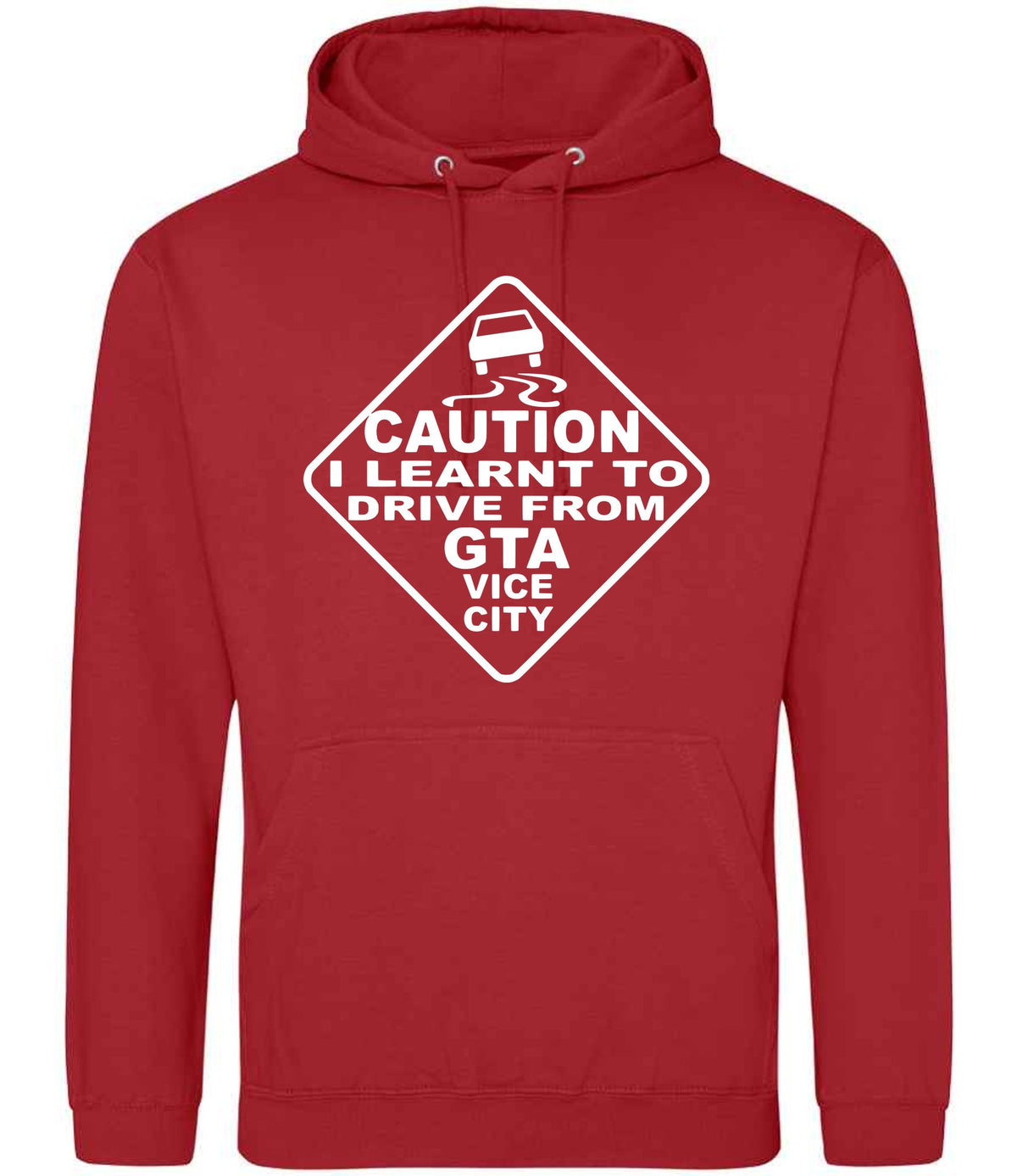 Caution I Learnt to Drive From Gta Vice City – Unisex Hoodie in Fire Red