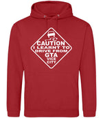 Caution I Learnt to Drive From Gta Vice City – Unisex Hoodie in Fire Red