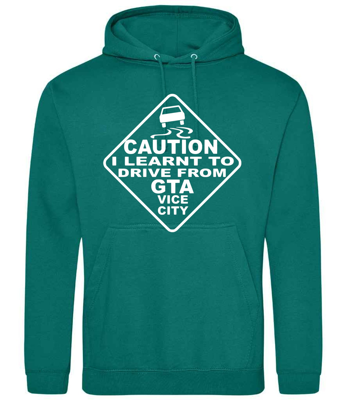 Caution I Learnt to Drive From Gta Vice City hoodie in jade