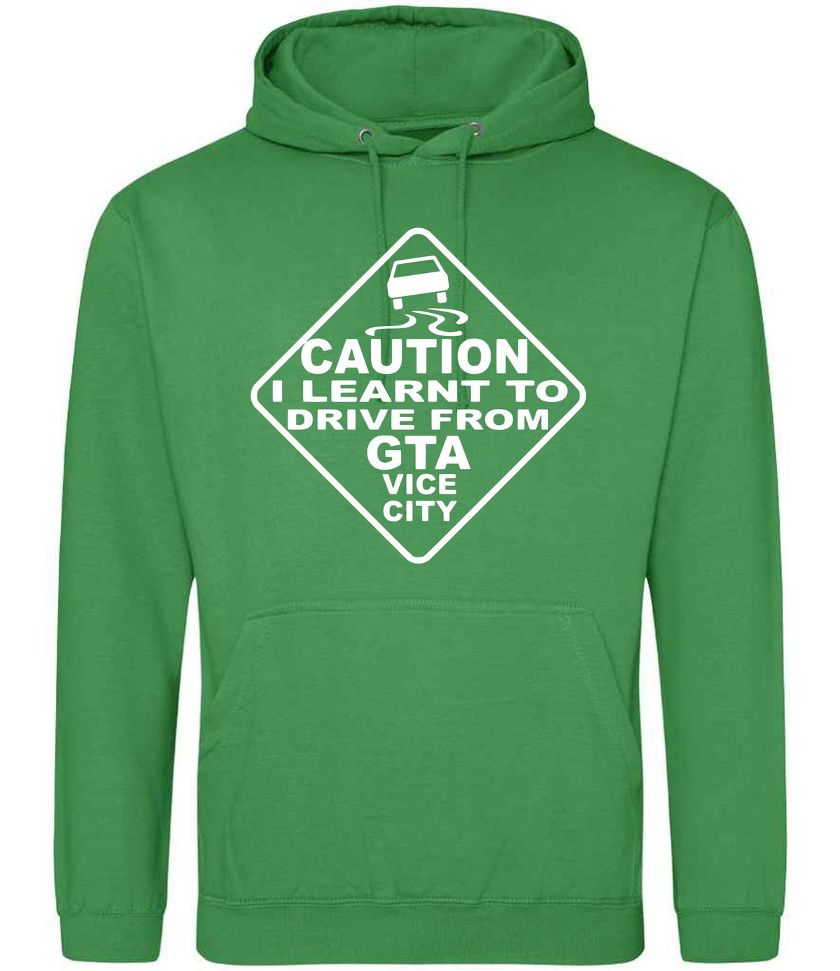 Caution I Learnt to Drive From Gta Vice City hoodie in kelly green