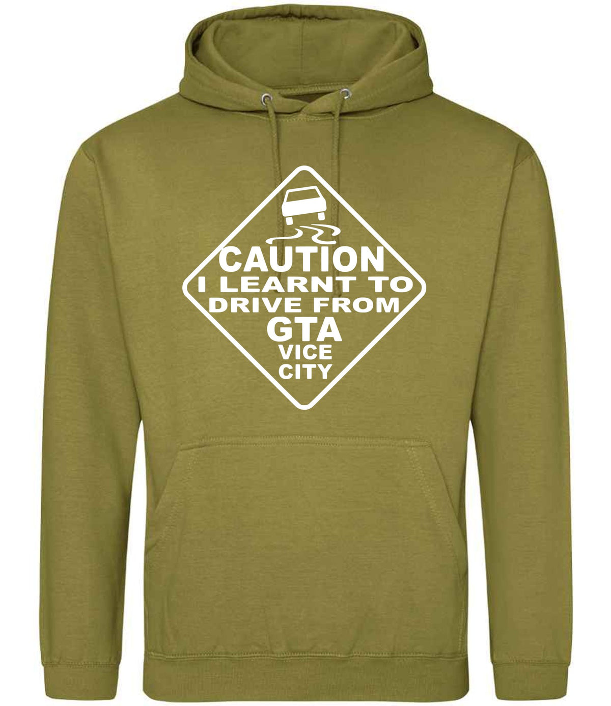 Caution I Learnt to Drive From Gta Vice City hoodie in khaki