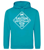 Caution I Learnt to Drive From Gta Vice City hoodie in lagoon blue