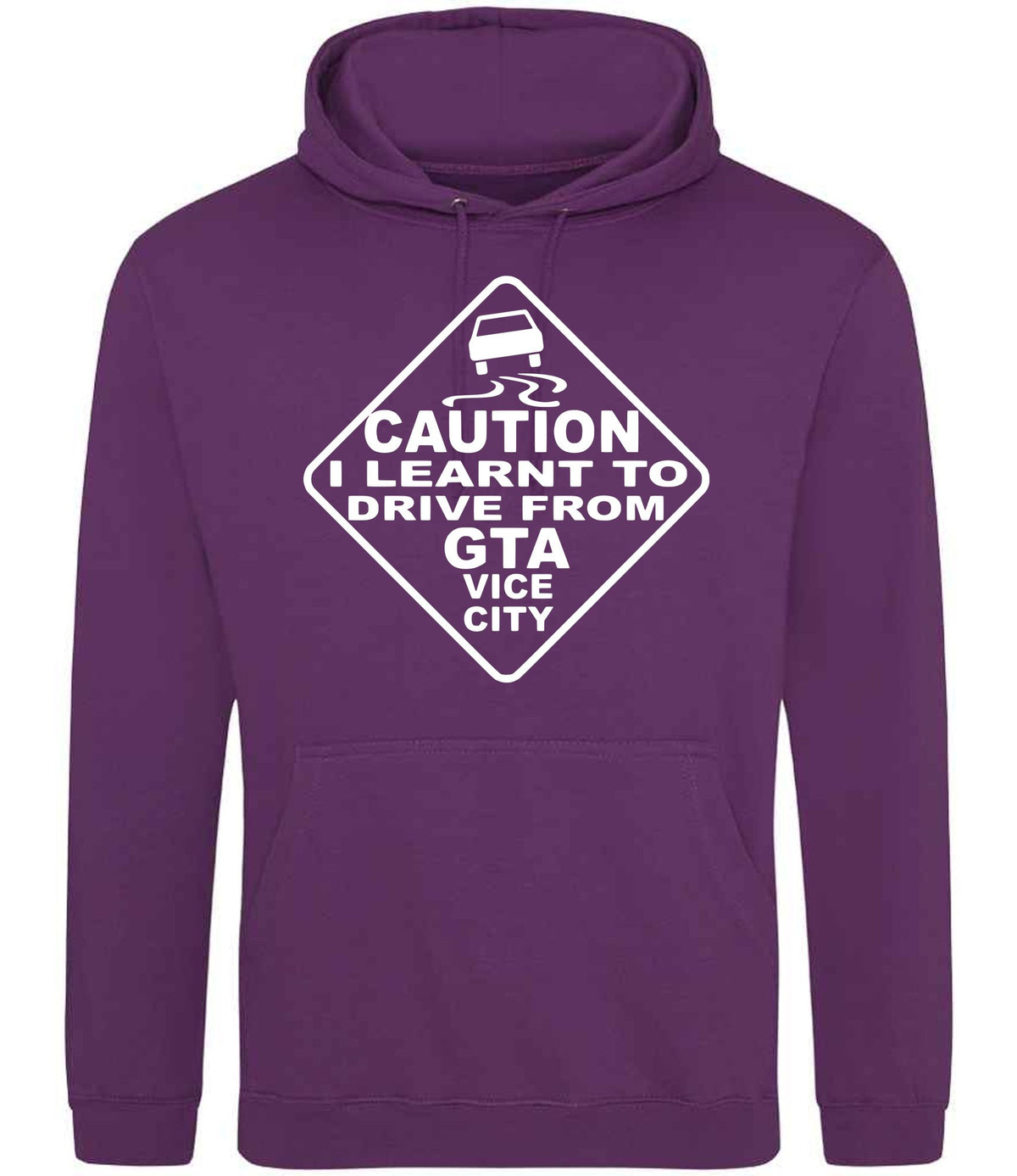 Caution I Learnt to Drive From Gta Vice City hoodie in magenta magic