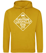 Caution I Learnt to Drive From Gta Vice City – Unisex Hoodie in Mustard