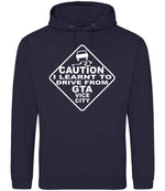 Caution I Learnt to Drive From Gta Vice City hoodie in new french navy