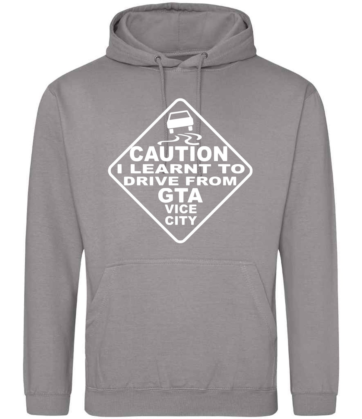 Caution I Learnt to Drive From Gta Vice City hoodie in platinum grey