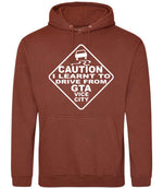 Caution I Learnt to Drive From Gta Vice City – Unisex Hoodie in Red Rust