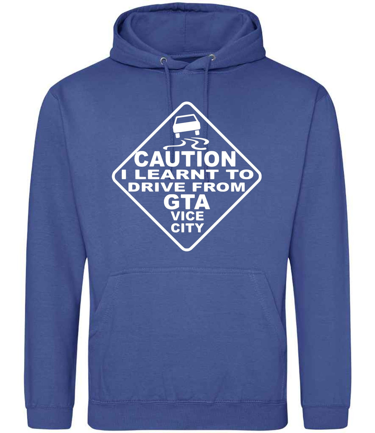 Caution I Learnt to Drive From Gta Vice City hoodie in royal blue
