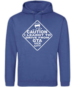 Caution I Learnt to Drive From Gta Vice City hoodie in royal blue