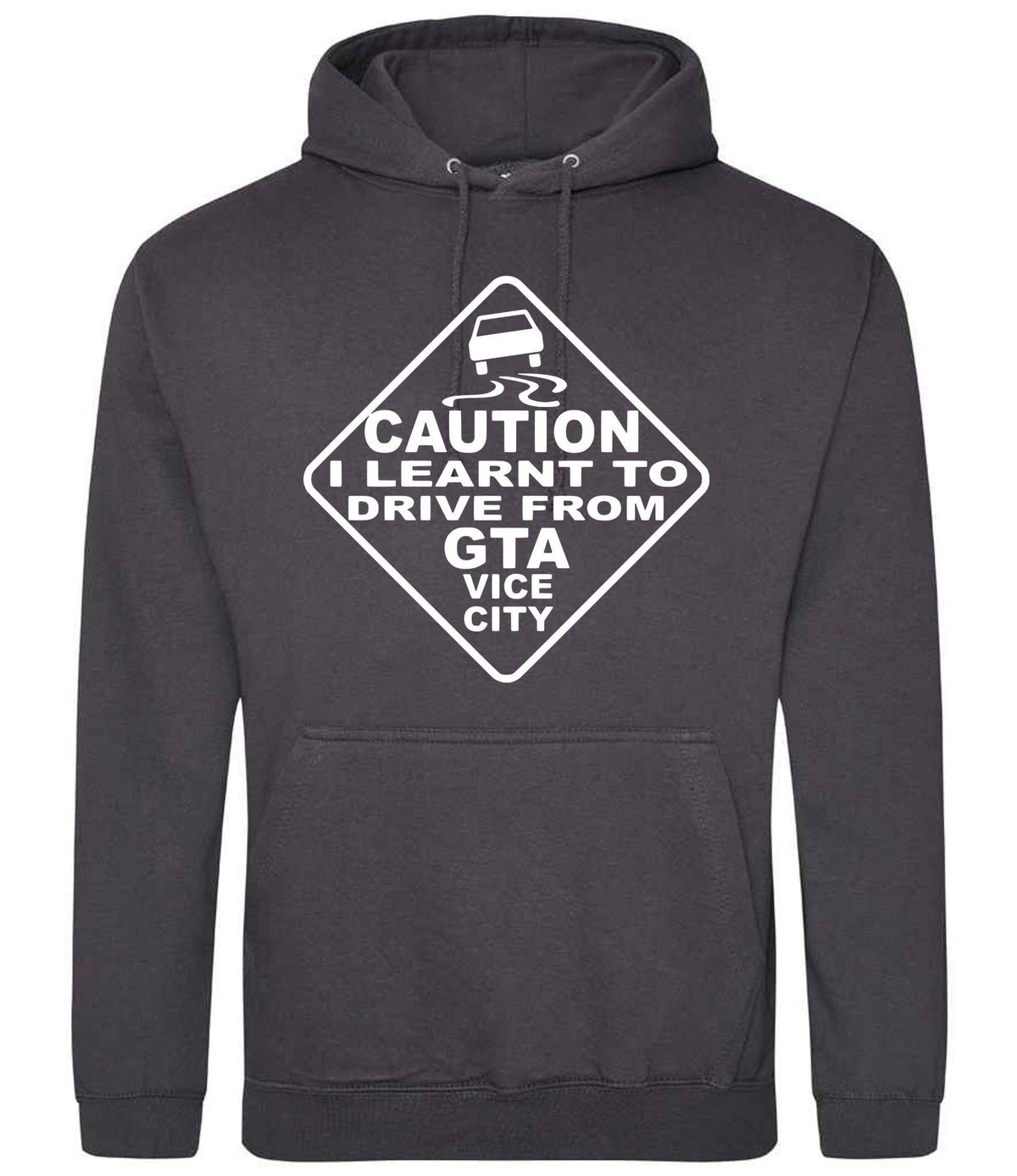 Caution I Learnt to Drive From Gta Vice City hoodie in storm grey