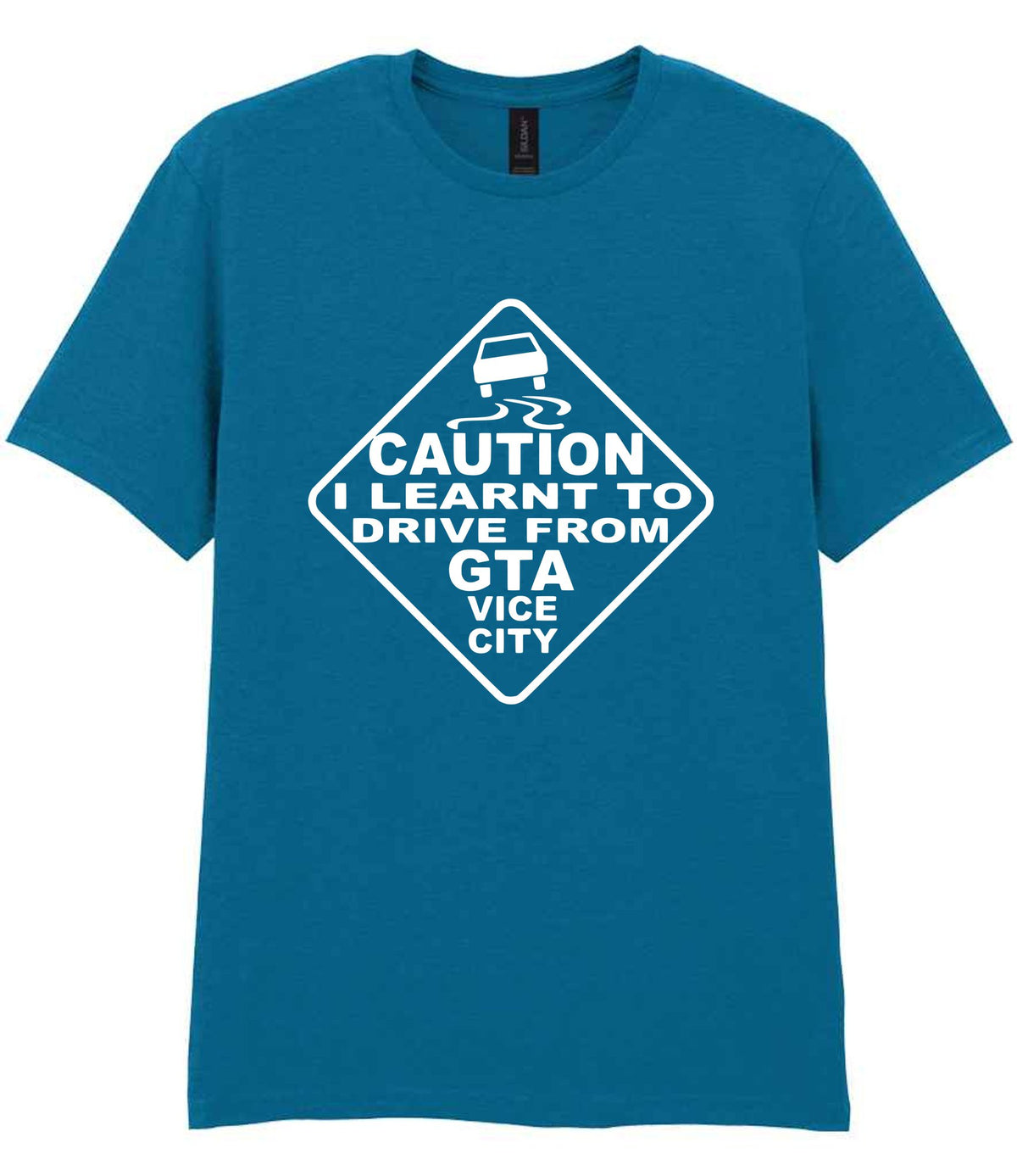 Caution I Learnt to Drive From Gta Vice City t-shirt in antique sapphire