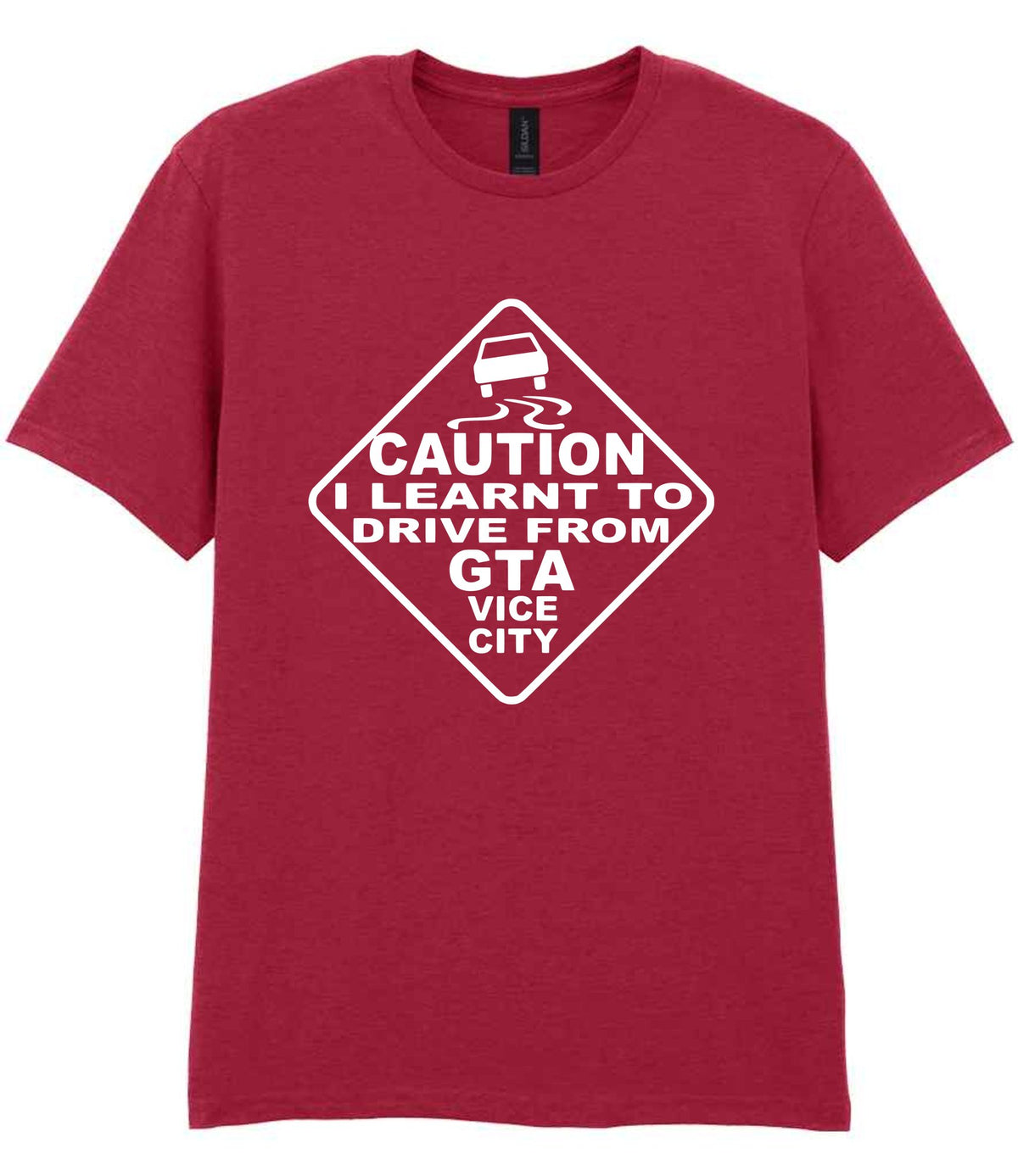 Caution I Learnt to Drive From Gta Vice City t-shirt in cardinal red