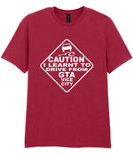 Caution I Learnt to Drive From Gta Vice City t-shirt in cardinal red