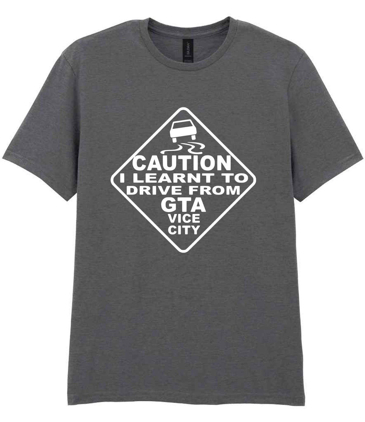 Caution I Learnt to Drive From Gta Vice City t-shirt in charcoal