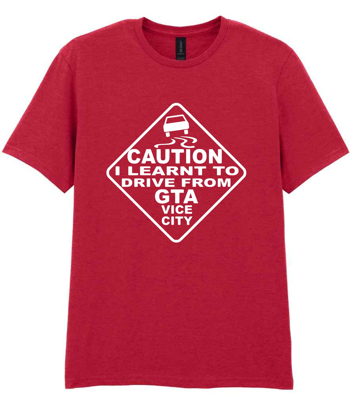 Caution I Learnt to Drive From Gta Vice City t-shirt in cherry red