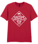 Caution I Learnt to Drive From Gta Vice City t-shirt in cherry red