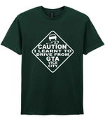 Caution I Learnt to Drive From Gta Vice City t-shirt in forest green