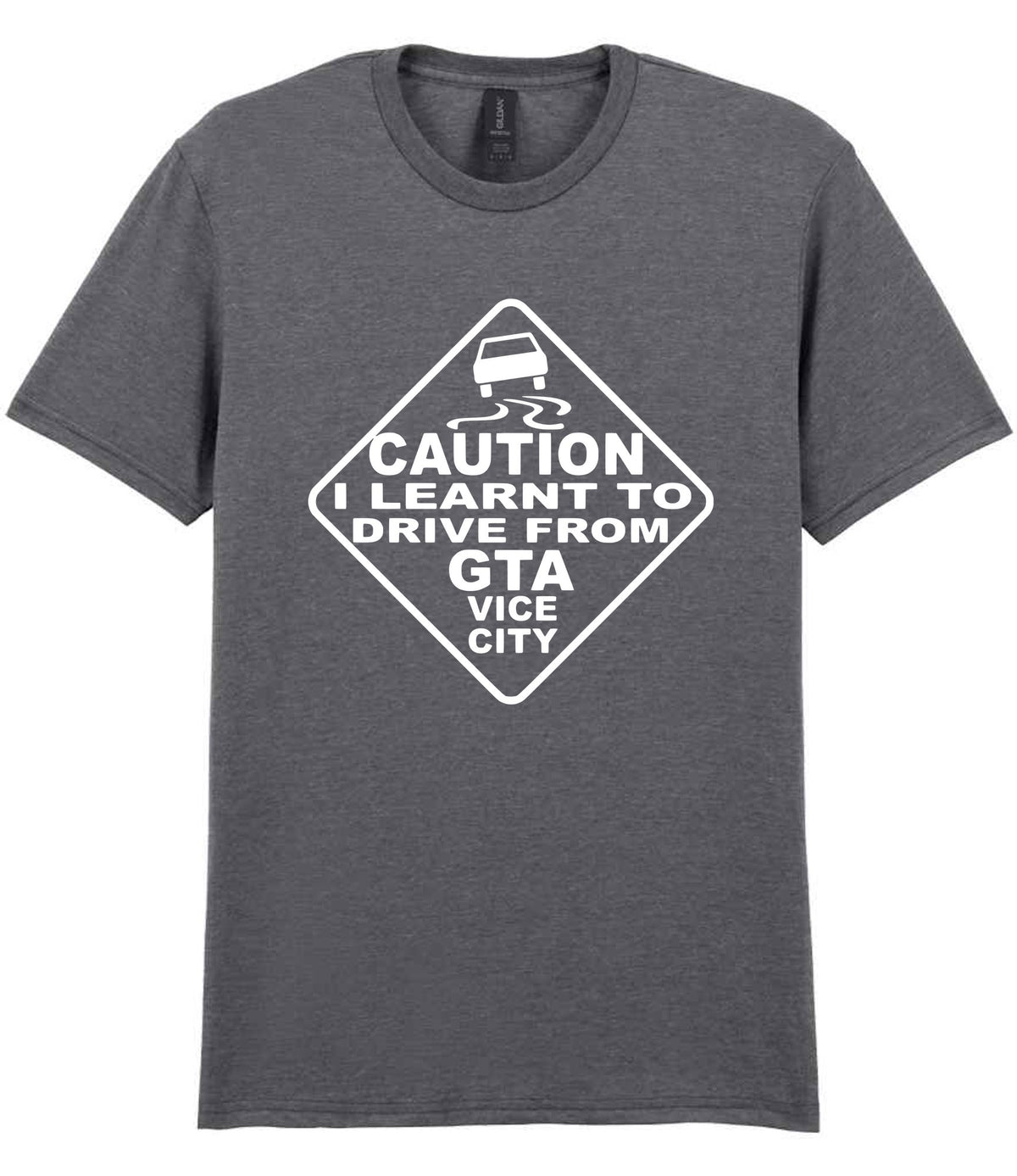 Caution I Learnt to Drive From Gta Vice City t-shirt in graphite heather