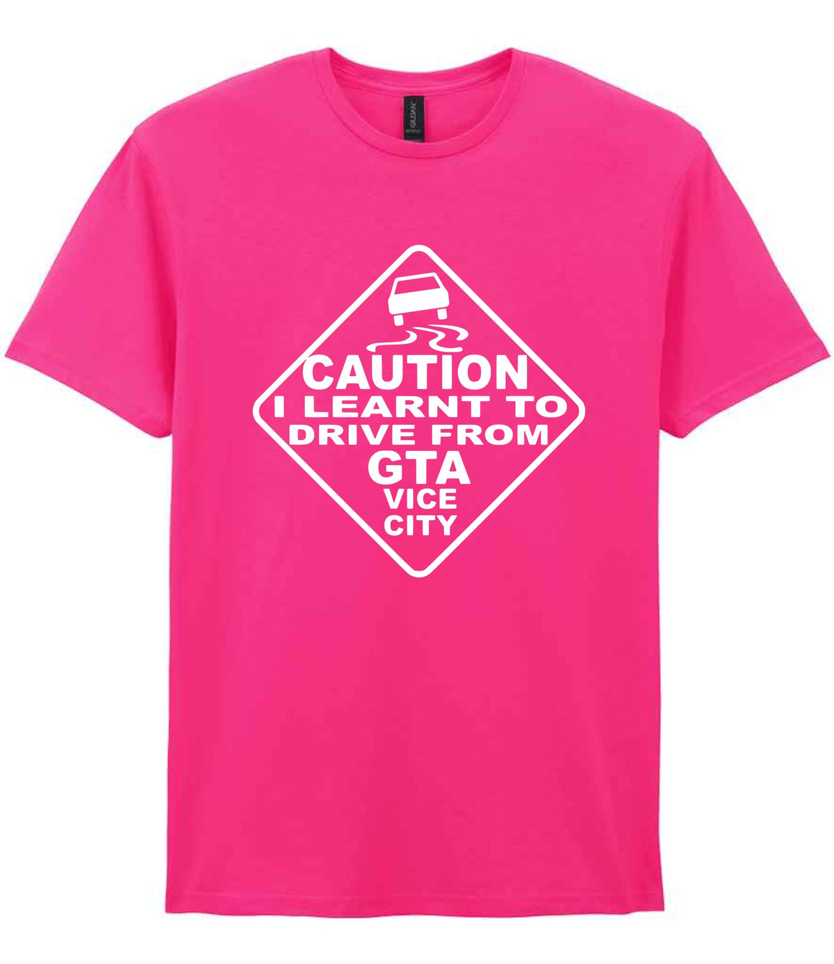 Caution I Learnt to Drive From Gta Vice City t-shirt in heliconia