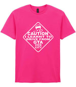 Caution I Learnt to Drive From Gta Vice City t-shirt in heliconia