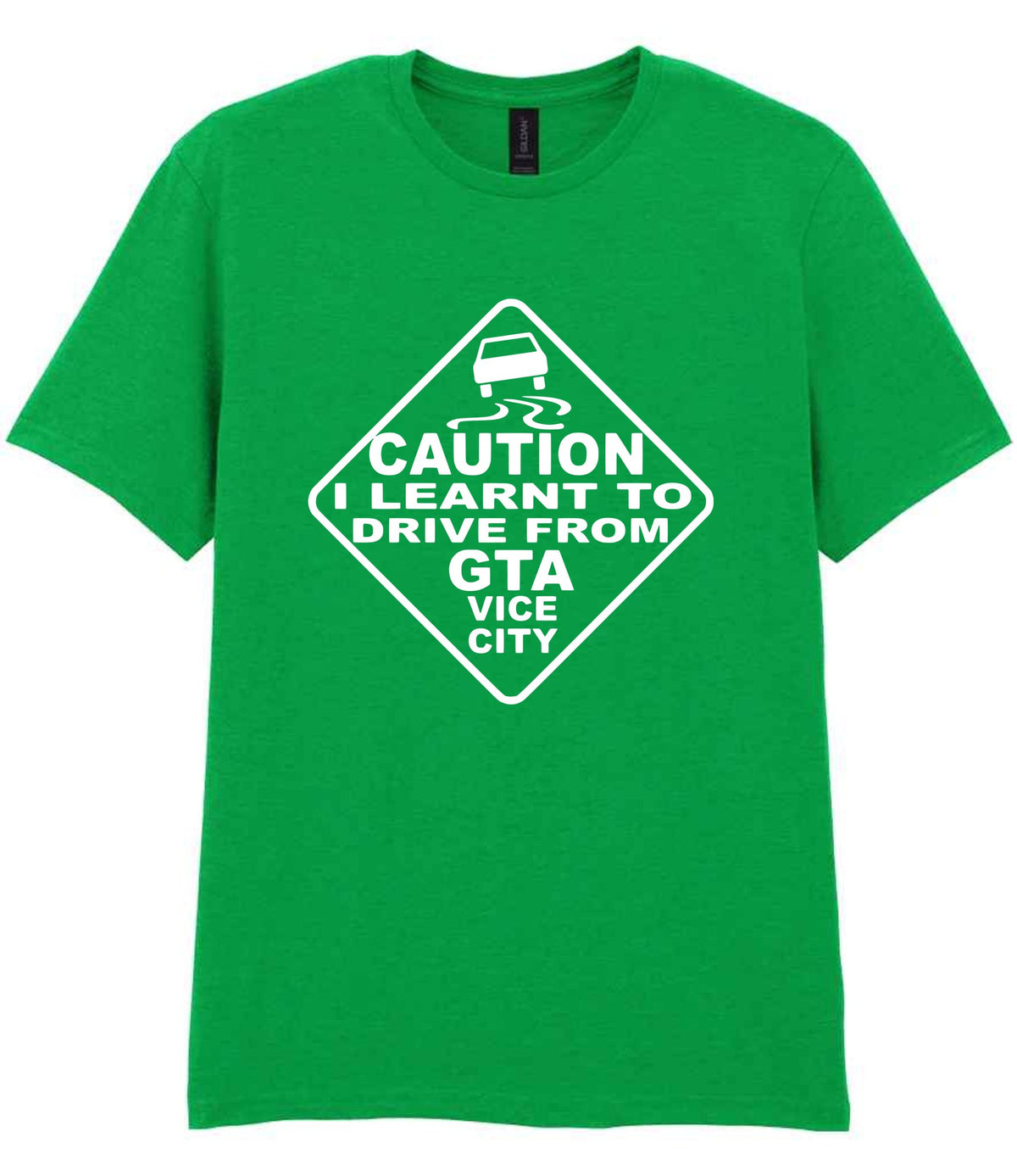 Caution I Learnt to Drive From Gta Vice City t-shirt in irish green