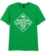 Caution I Learnt to Drive From Gta Vice City t-shirt in irish green