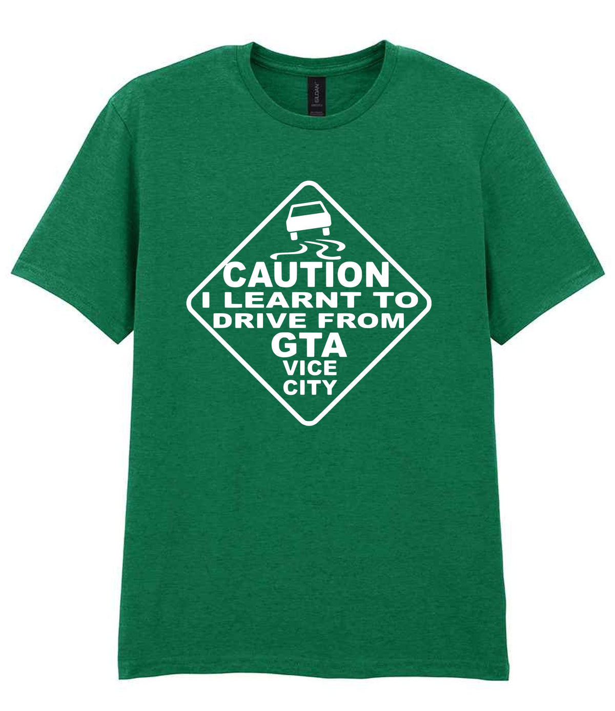 Caution I Learnt to Drive From Gta Vice City t-shirt in kelly green