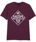 Caution I Learnt to Drive From Gta Vice City t-shirt in maroon