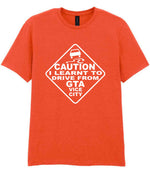 Caution I Learnt to Drive From Gta Vice City t-shirt in orange