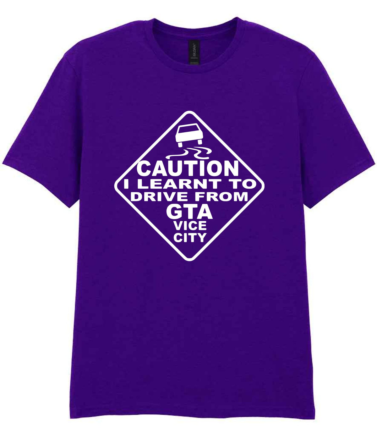 Caution I Learnt to Drive From Gta Vice City t-shirt in purple