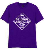 Caution I Learnt to Drive From Gta Vice City t-shirt in purple